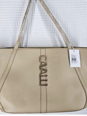 Cavalli Class Cream Color Tote with Gold Logo Hardware New